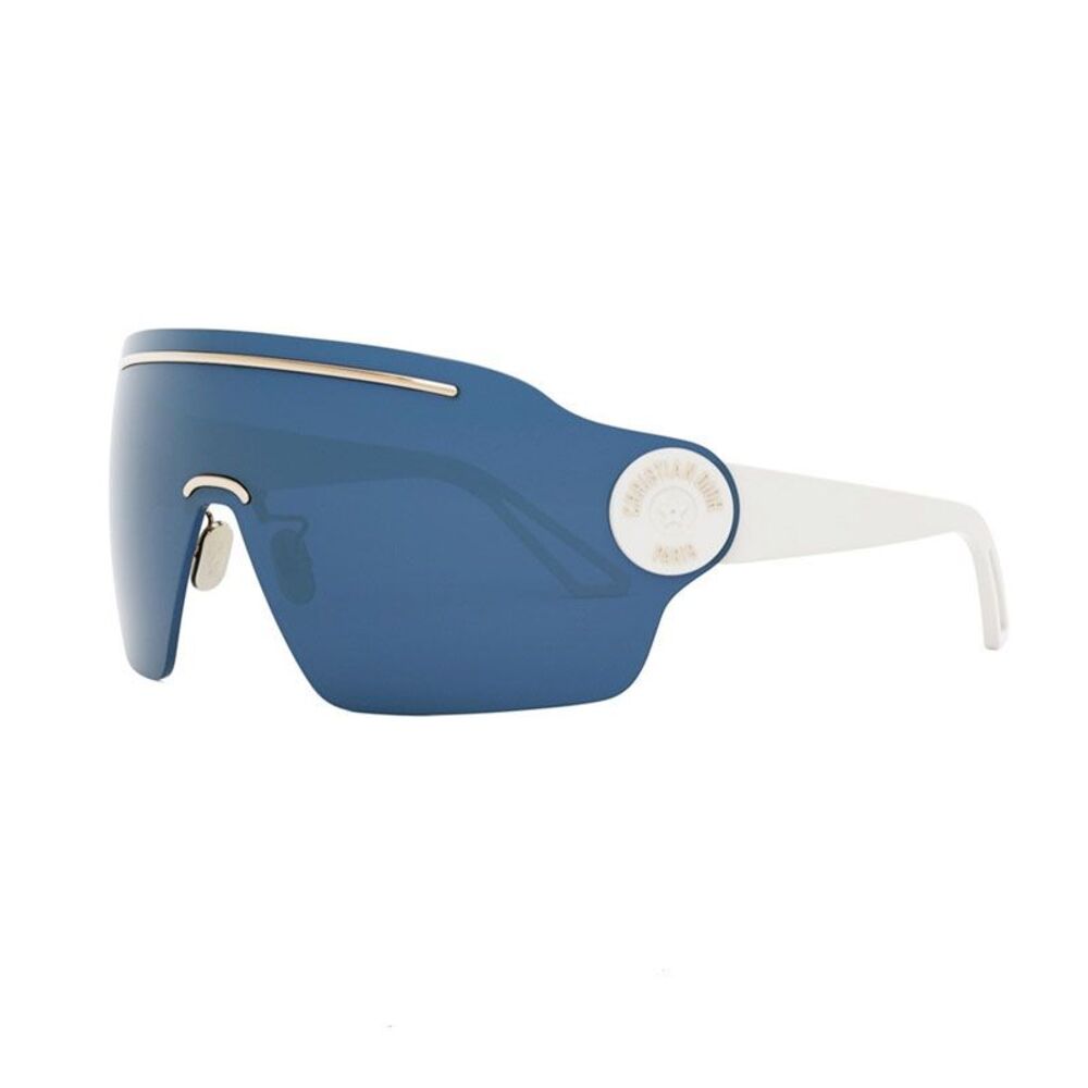 Dior Sunglasses Shield Rimless, Shiny Gold/White Frame and Blue Lens